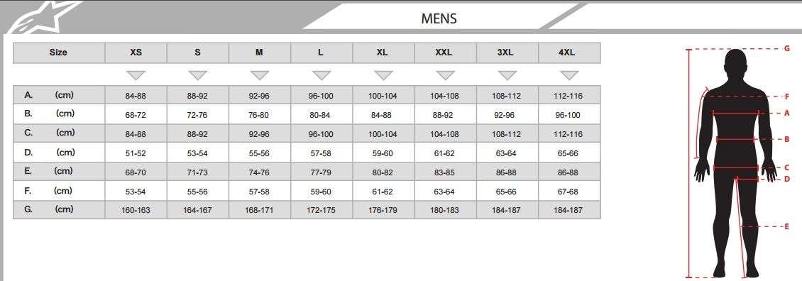 Alpinestar Suit Size Chart